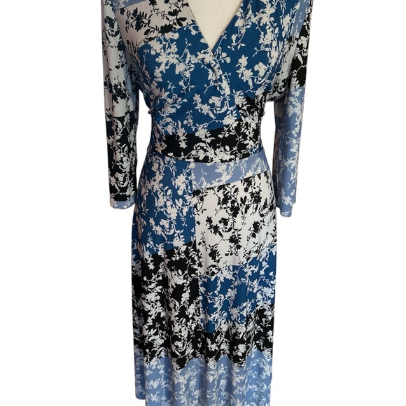 Gabby Skye Blue and Black Floral Long Sleeve Dress - Picture 1 of 4